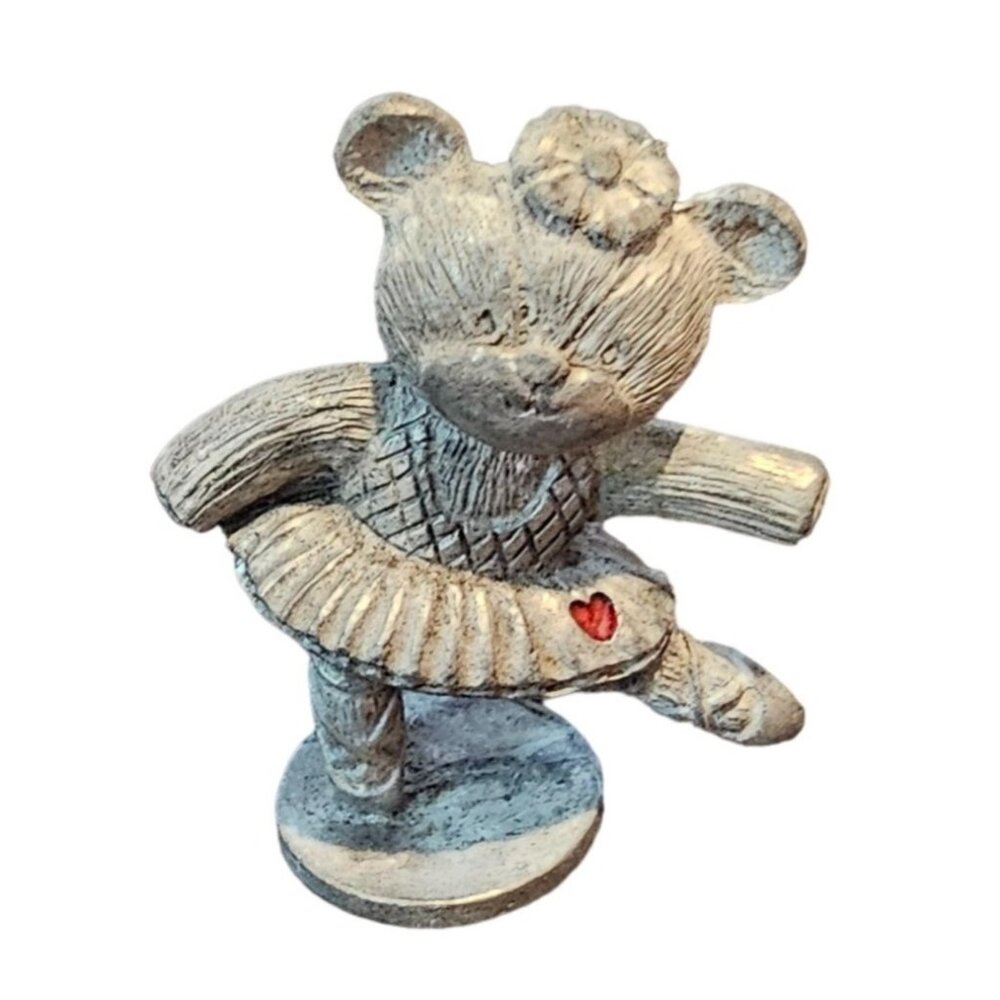 Spoontiques Pewter Ballerina Bear Figurine Heart Tutu Vintage 1984 1.5" #863
